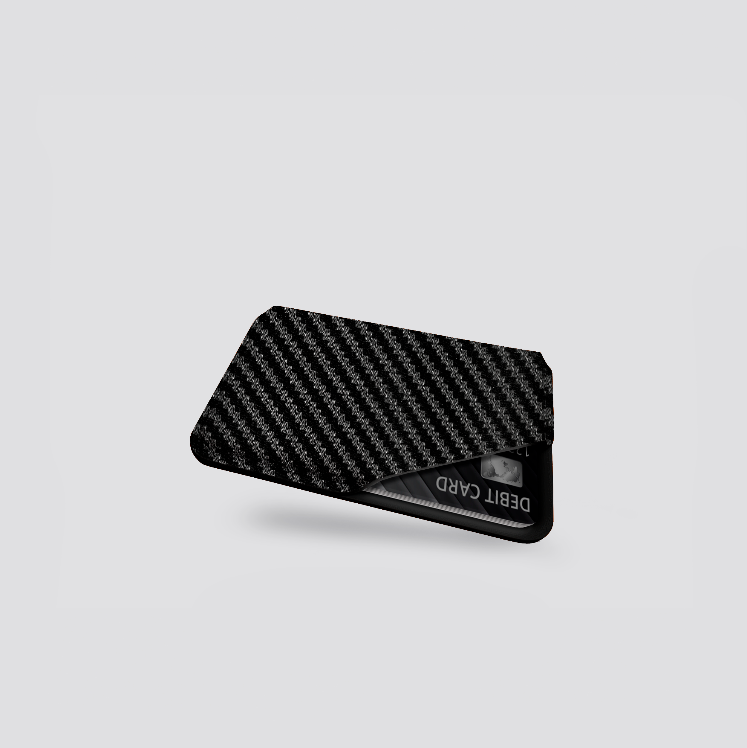 Carbon fiber patterned wallet on a light gray background
