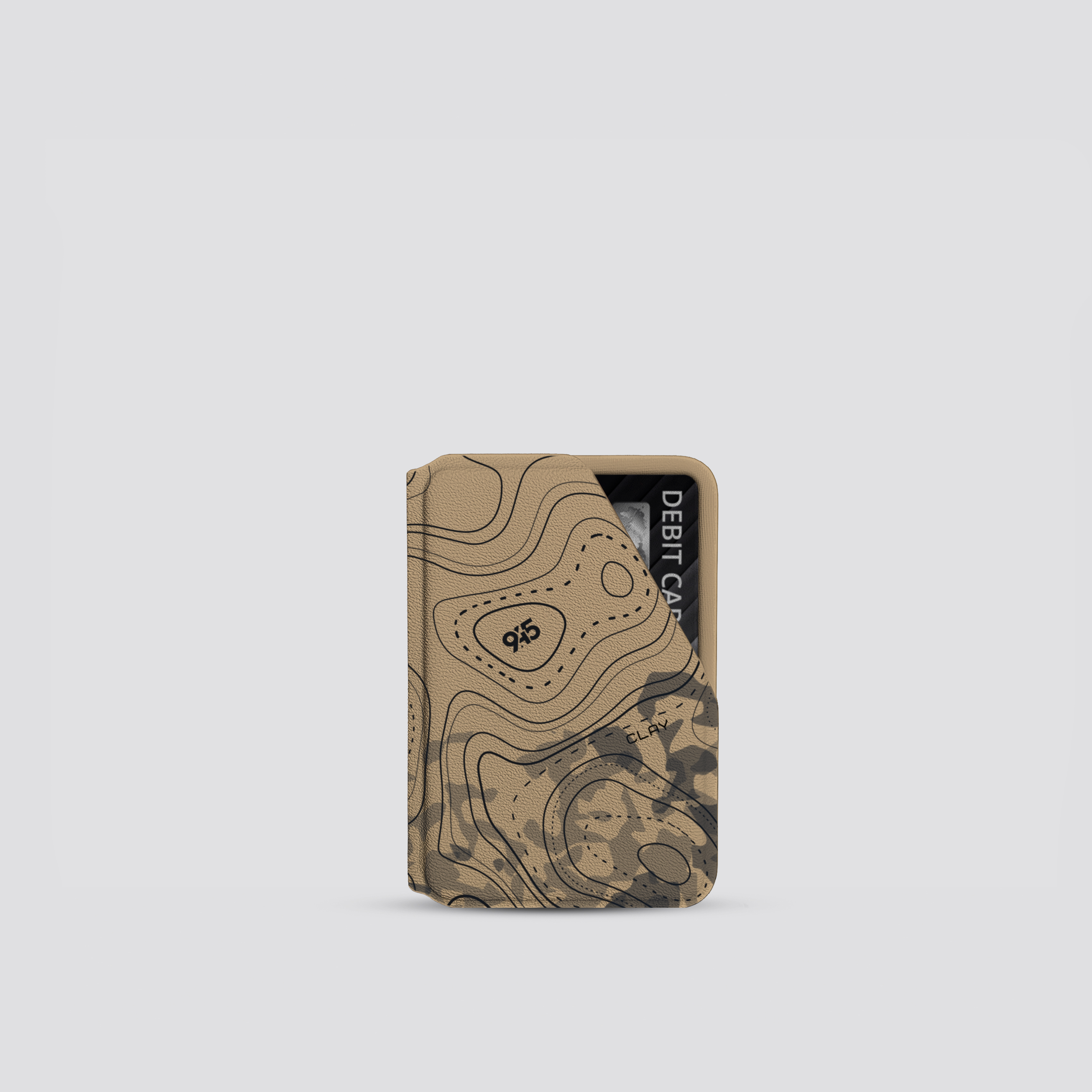 Camouflage-patterned cardholder on a light gray background