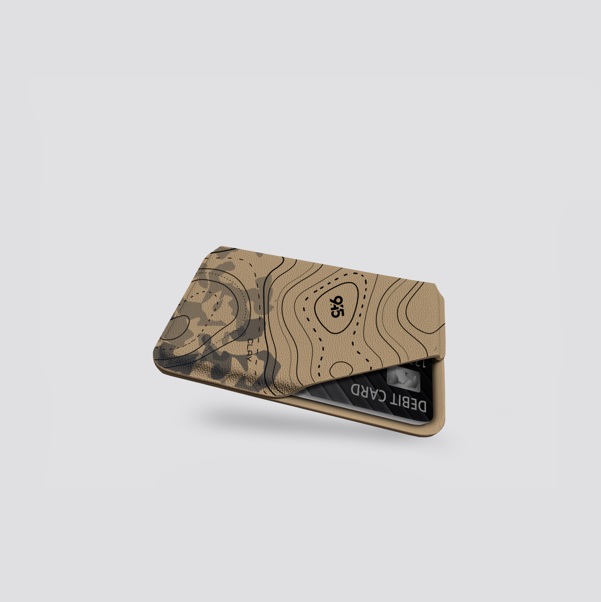 Cardholder with topographic design on a light gray background