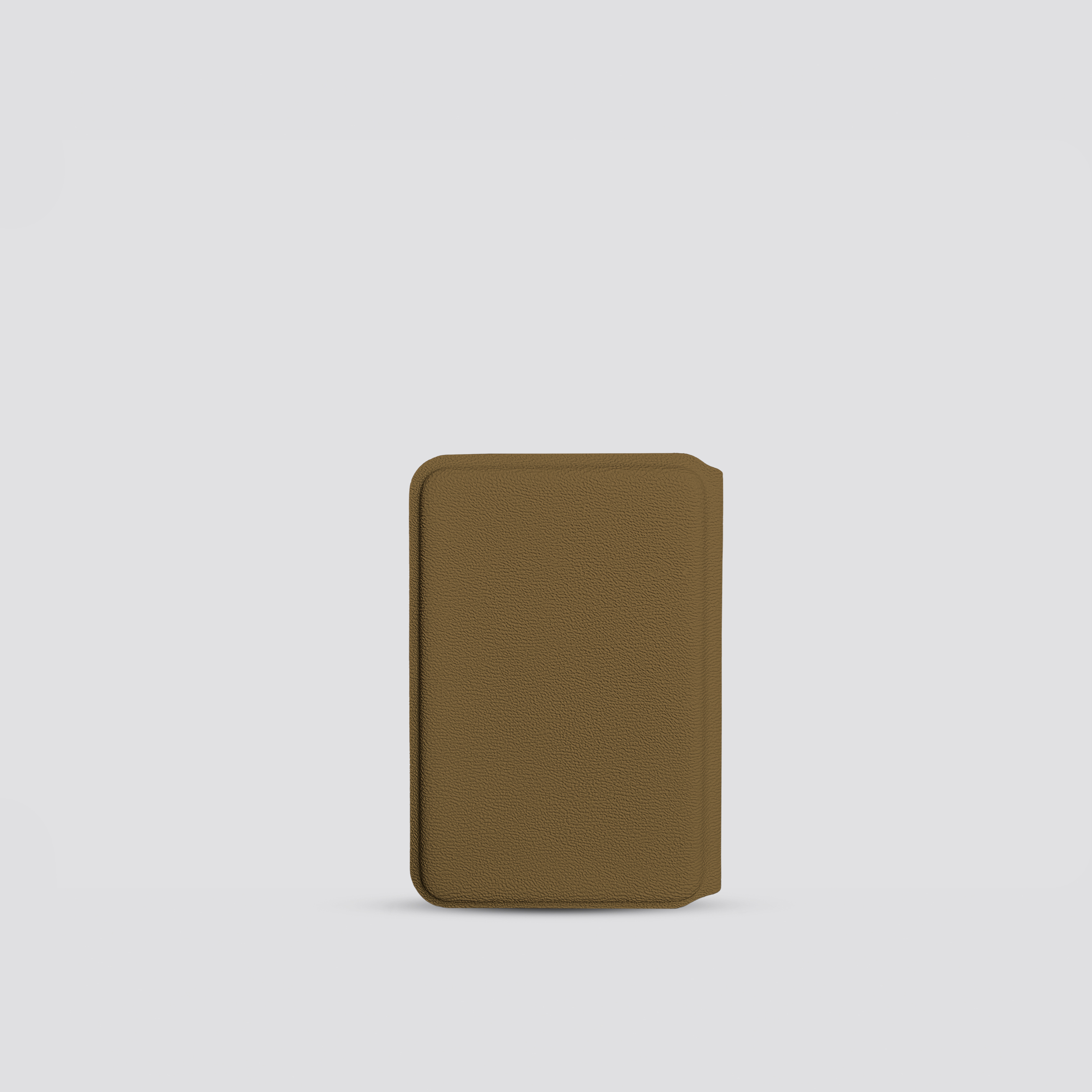 Brown leather wallet on a light gray background