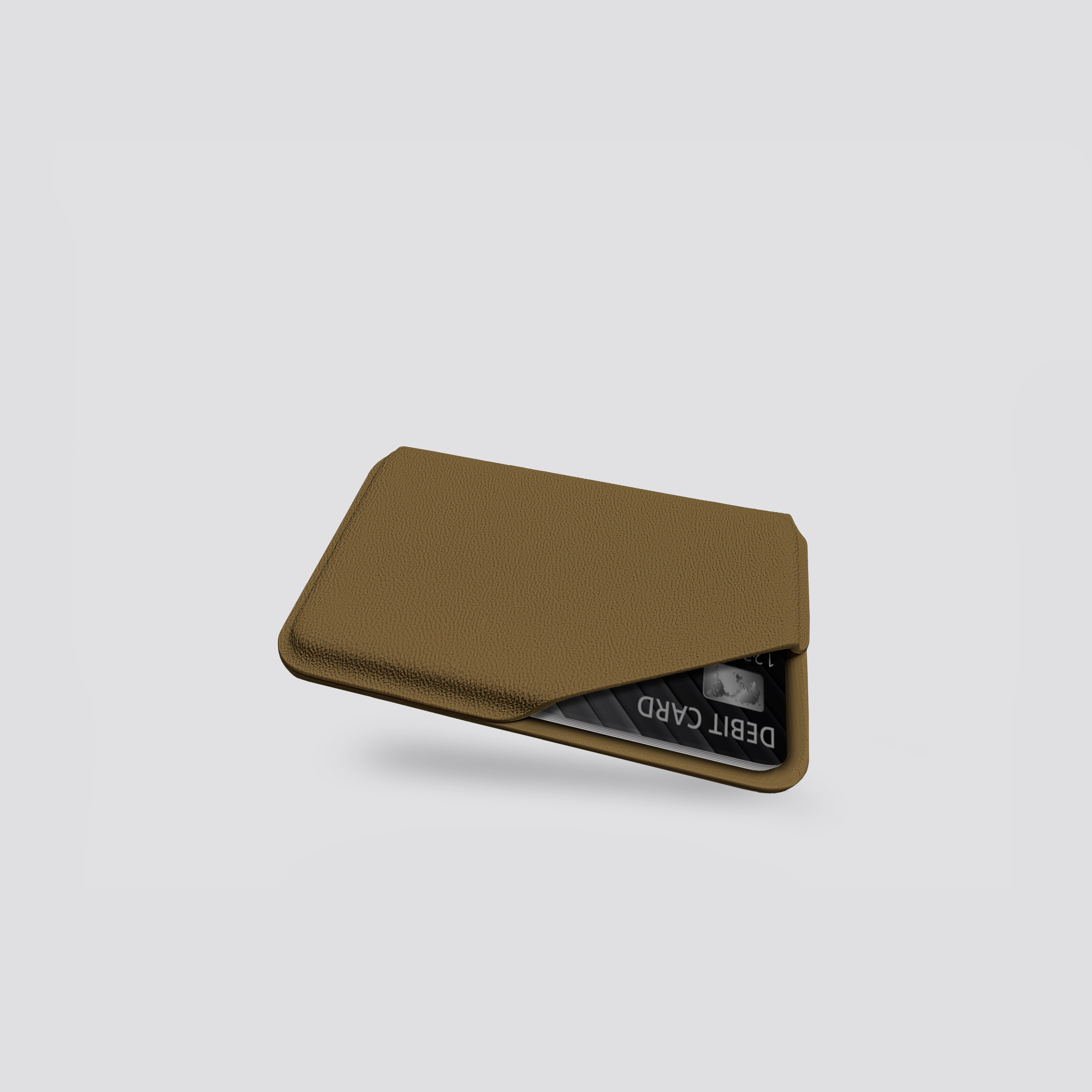 Brown leather wallet with a card slot on a light gray background
