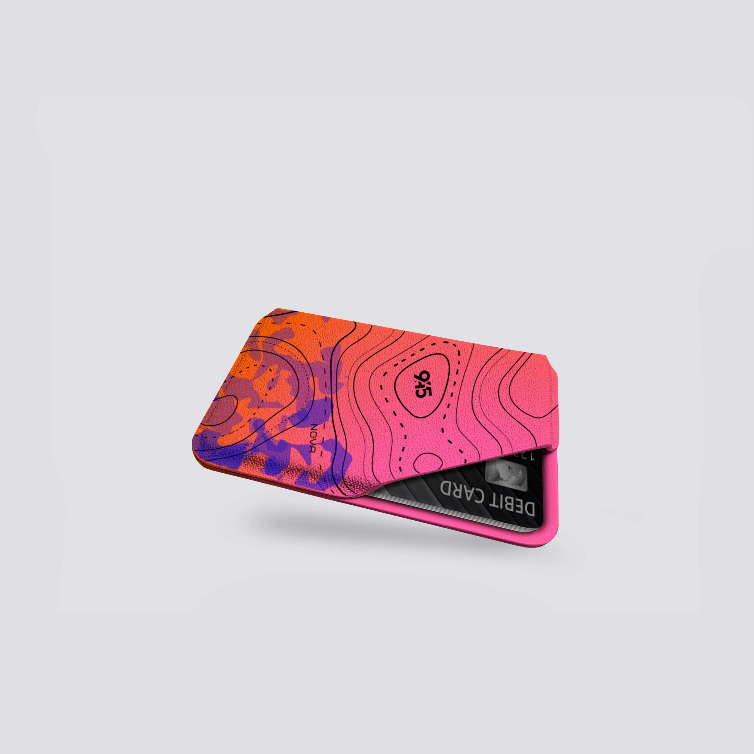 Colorful Cardholder with a pink and orange design on a light gray background