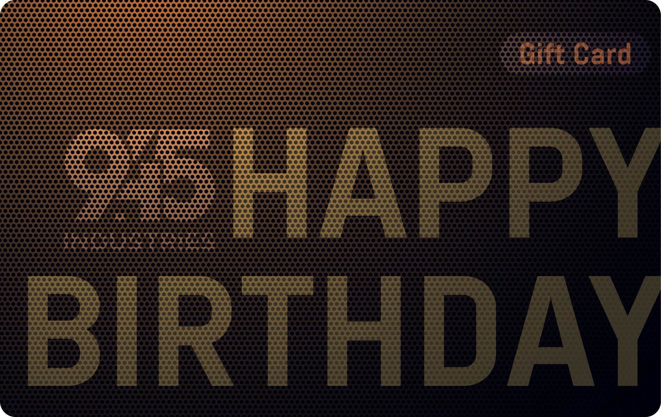 Gift card with 'Happy Birthday' text and a brand logo on a dark background