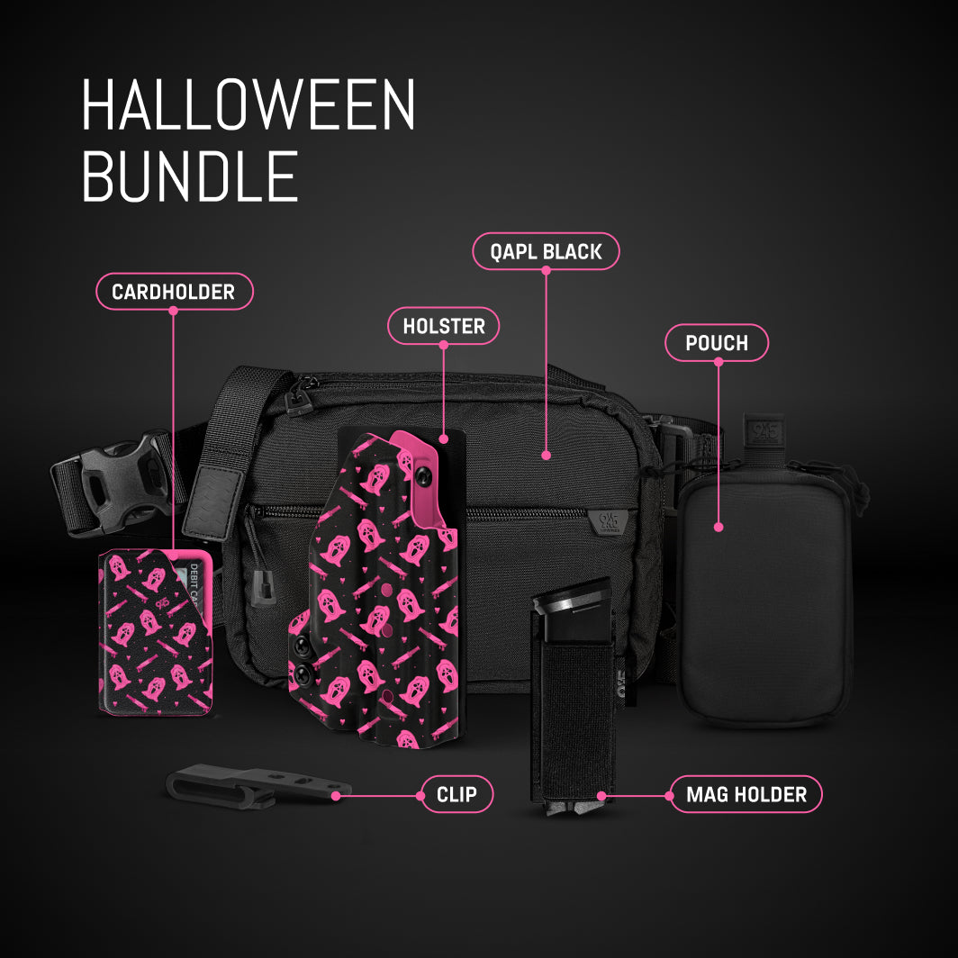 Halloween bundle with black and pink items on a dark background