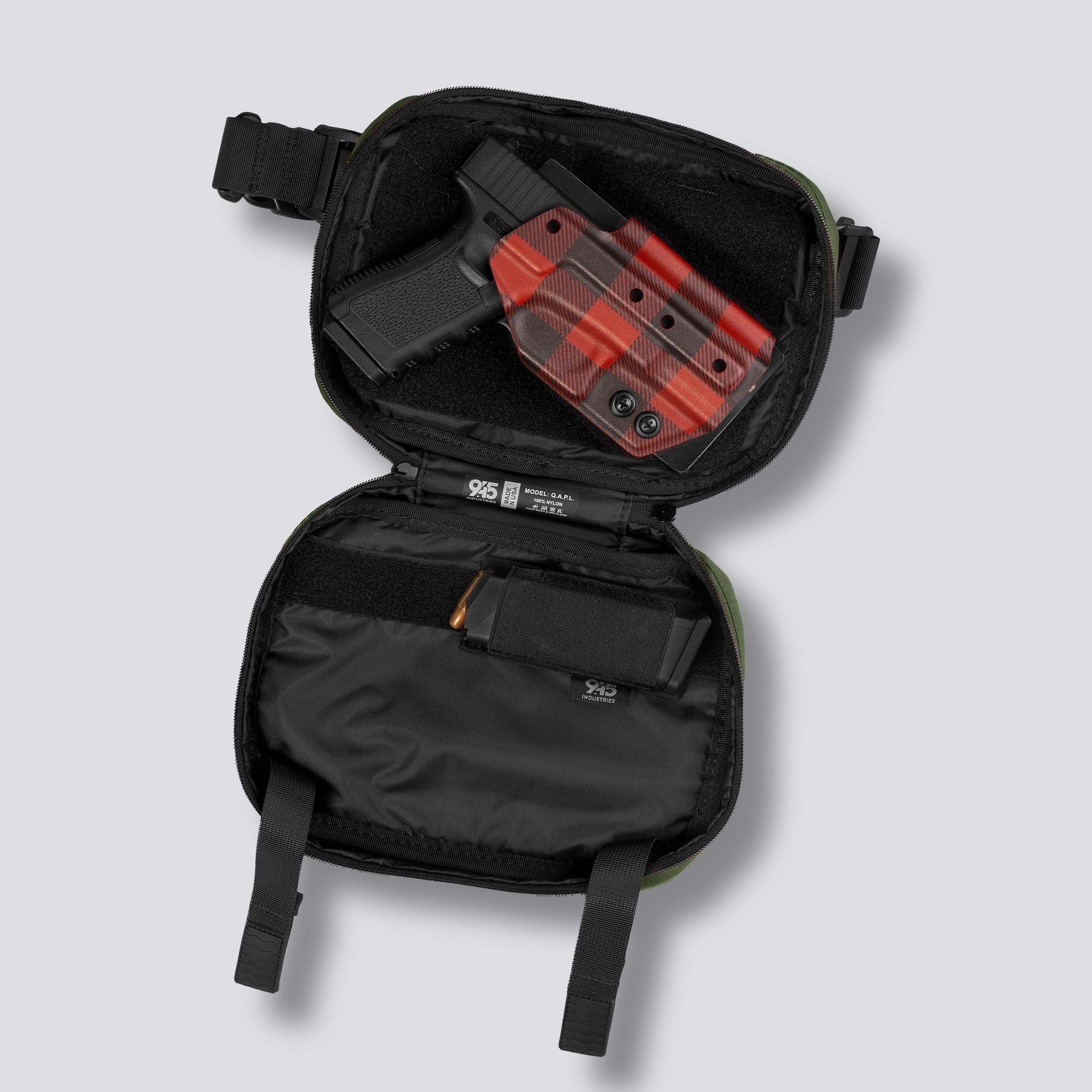 QAPL LOW PROFILE CORDURA® CONCEALMENT BAG (LARGE) CAMO GREEN WITH KYDEX HOLSTER