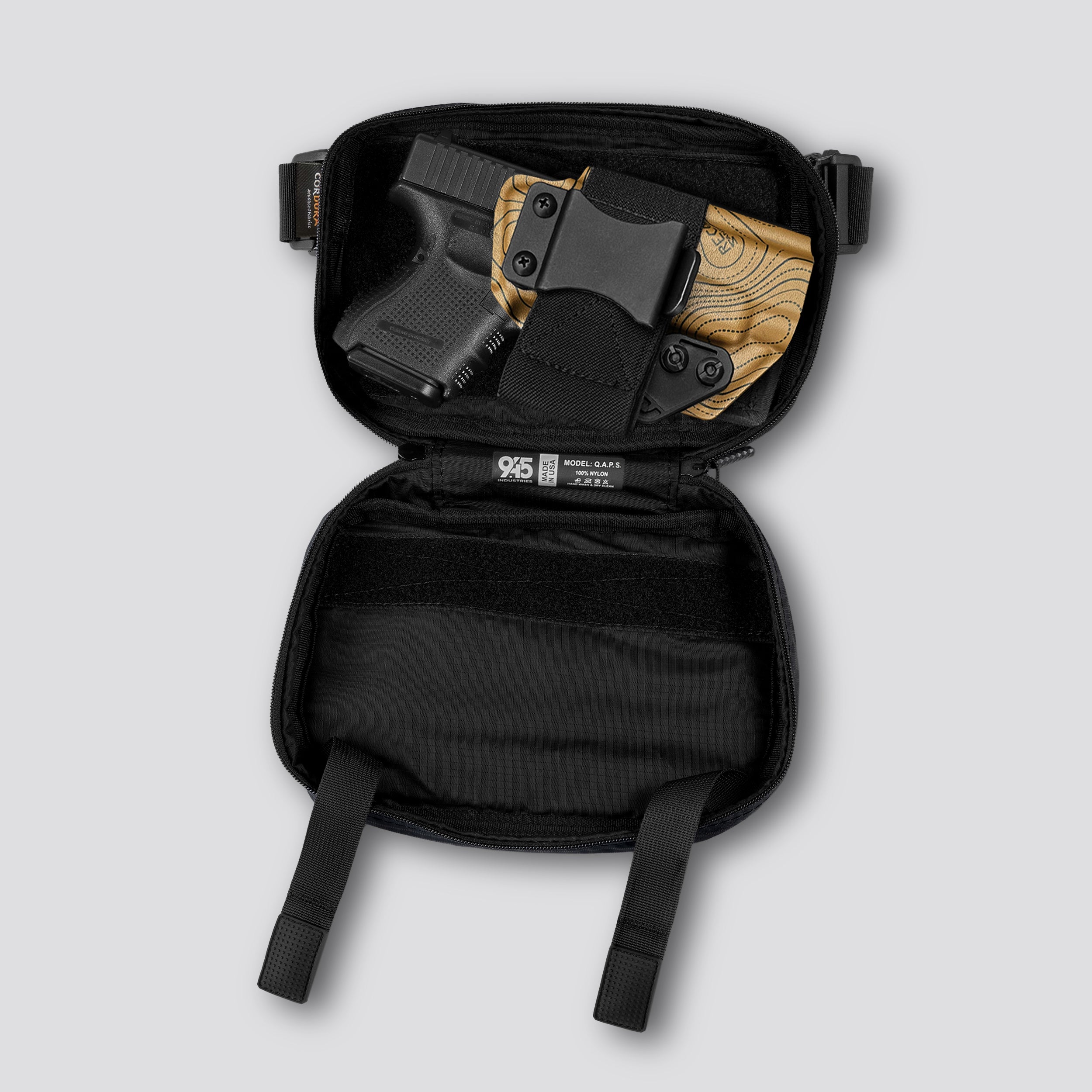 QAPS LOW PROFILE CORDURA® CONCEALMENT BAG (SMALL) BLACK WITH IWB ADAPTER