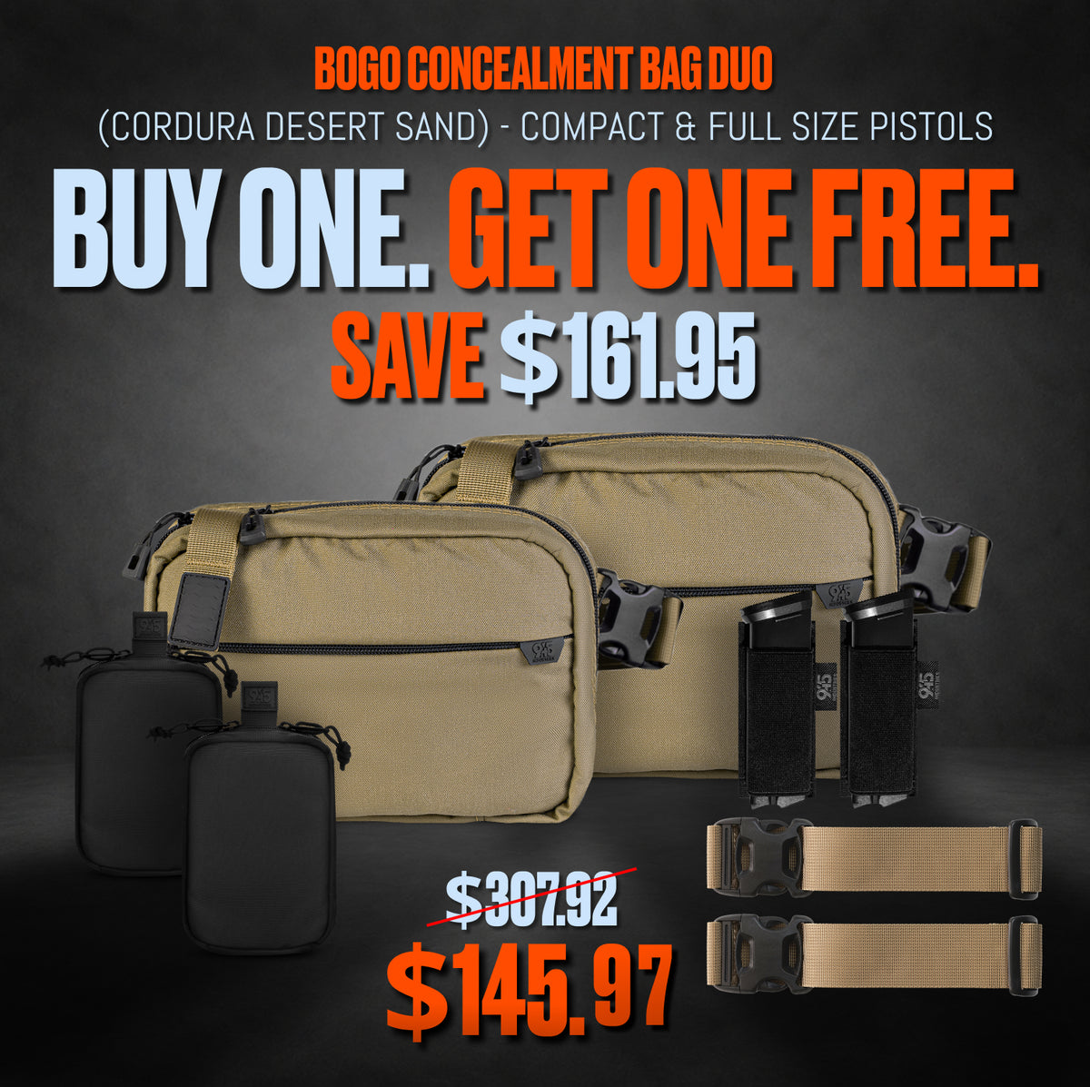 BOGO Concealment Bag Duo (Cordura Desert Sand) - Compact & Full Size Pistols