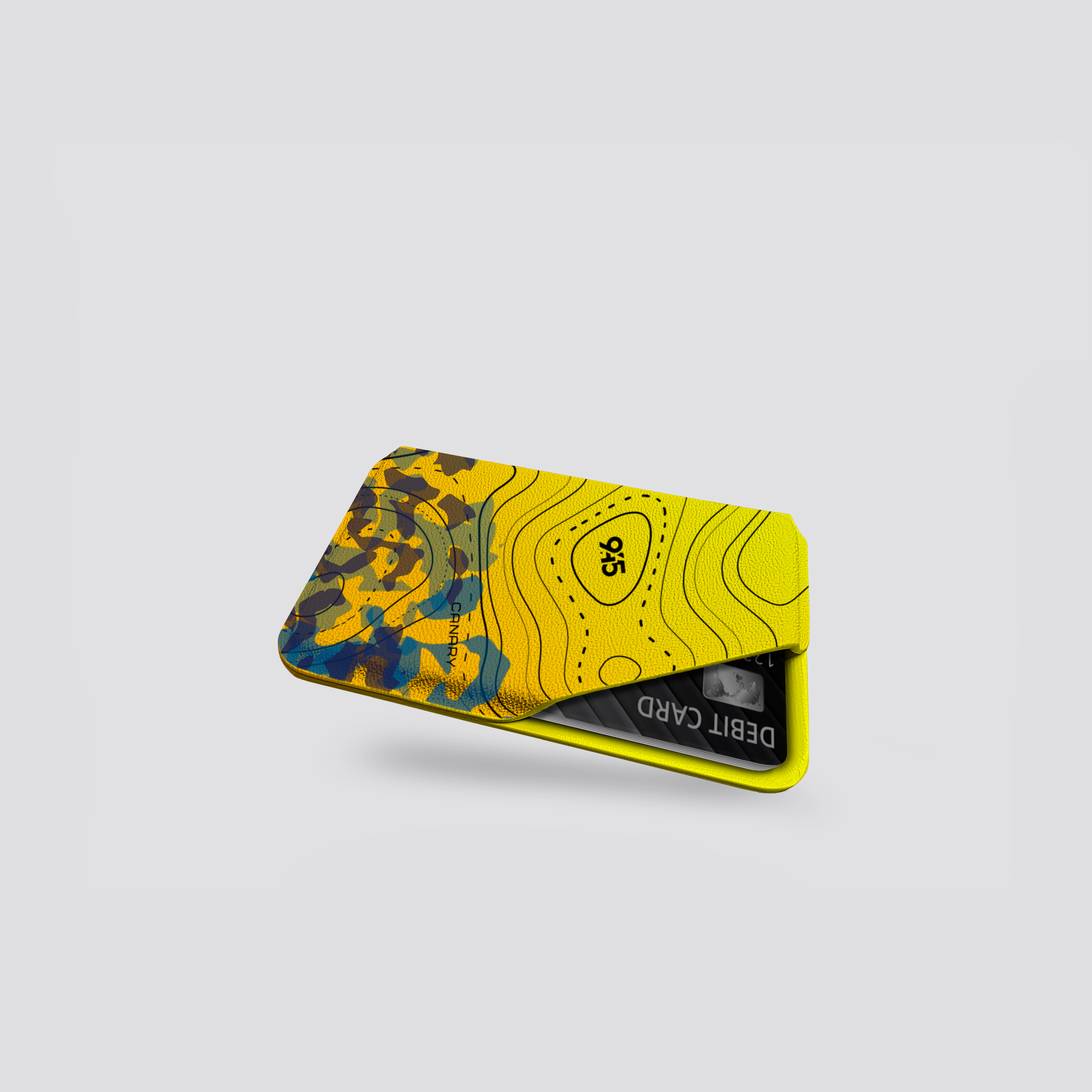 Yellow and blue patterned Cardholder on a light gray background