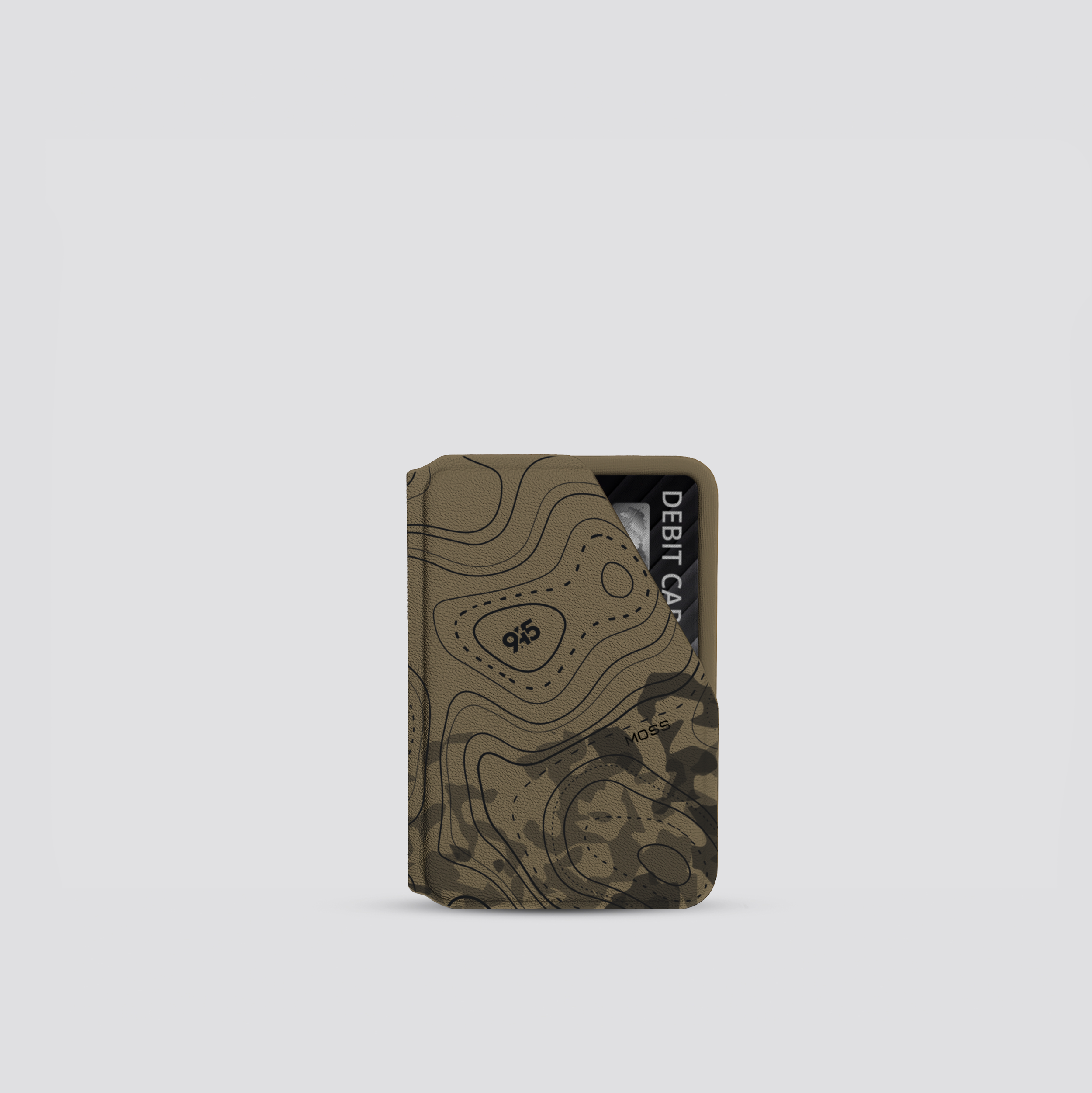 Camouflage-patterned cardholder on a light gray background