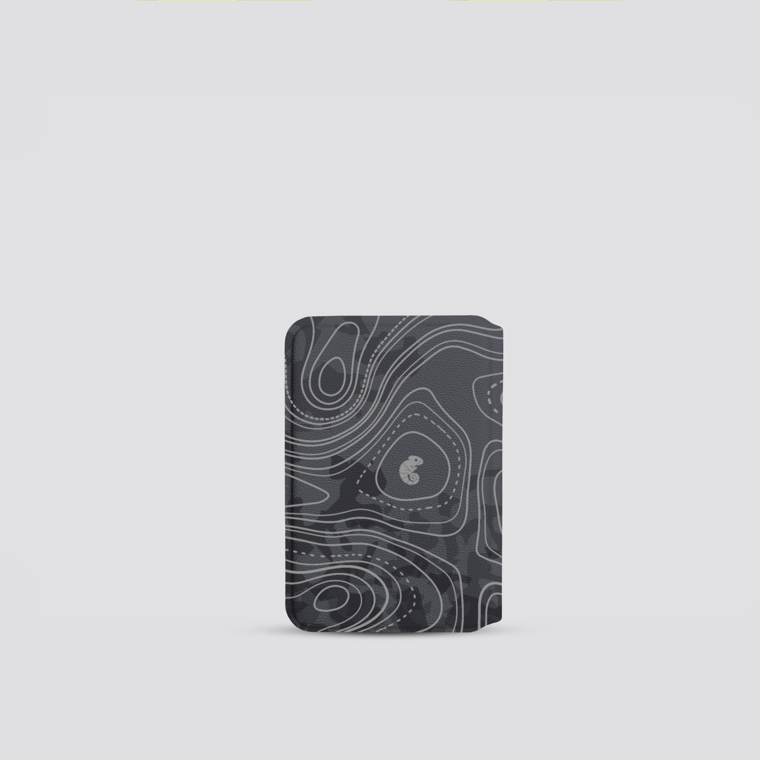 Black and white topographic patterned product on a light gray background