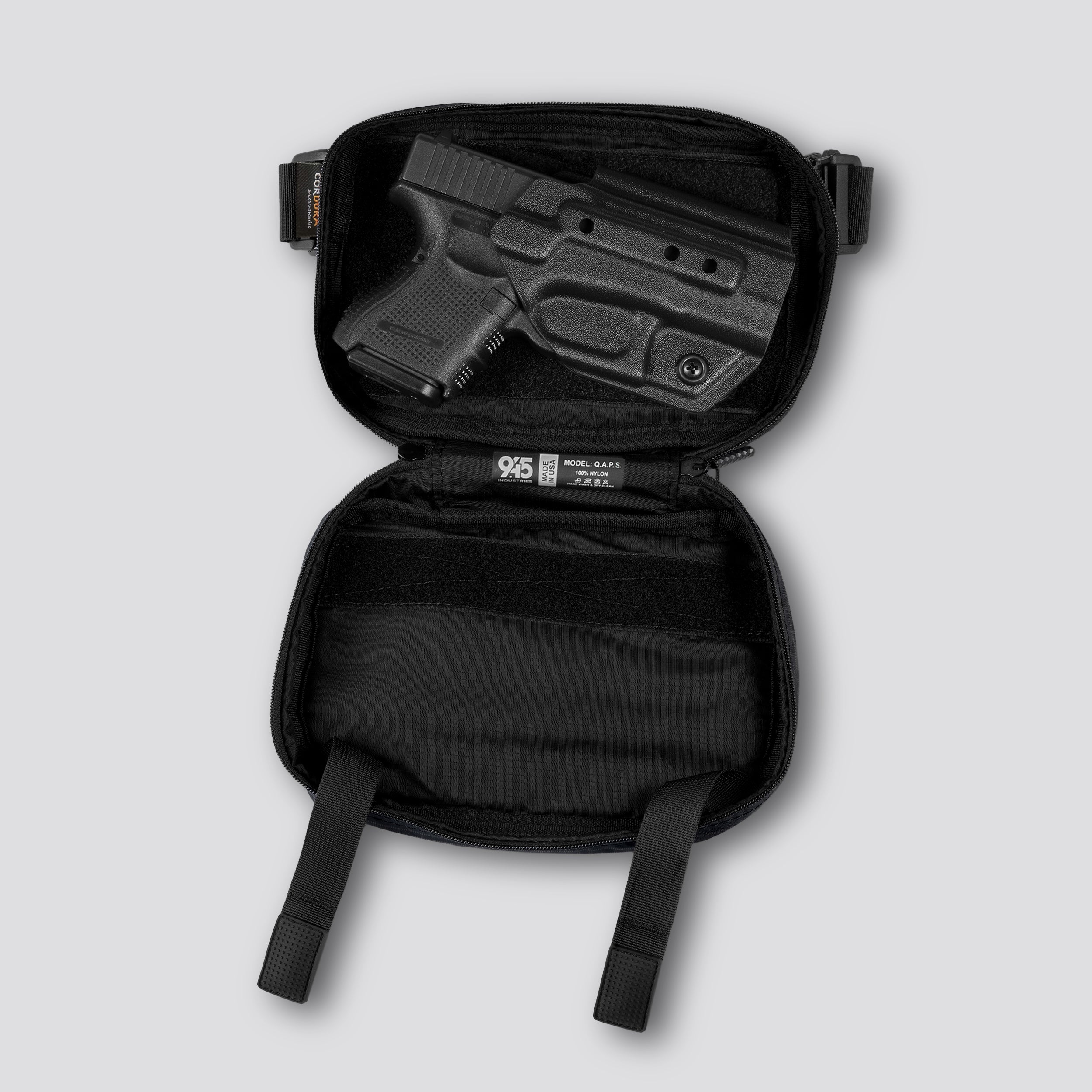 QAPS LOW PROFILE CORDURA® CONCEALMENT BAG (SMALL) BLACK WITH KYDEX HOLSTER